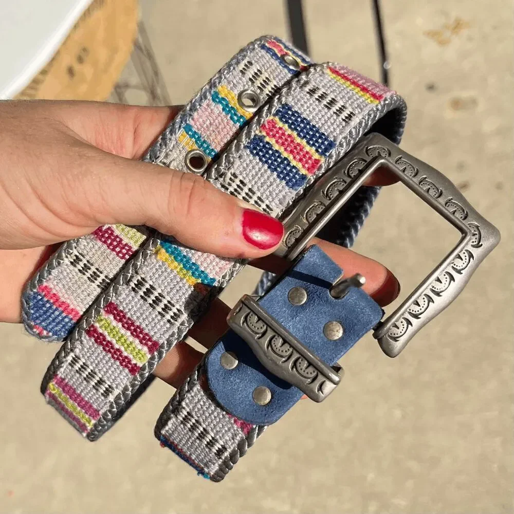 Vintage Elite Southwestern Woven Belt w/ Century Canada Silver Buckle - L - Picture 2 of 8